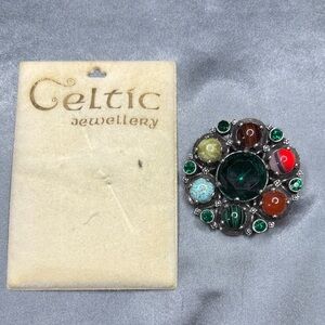 Green and Red Gemstone Brooch
